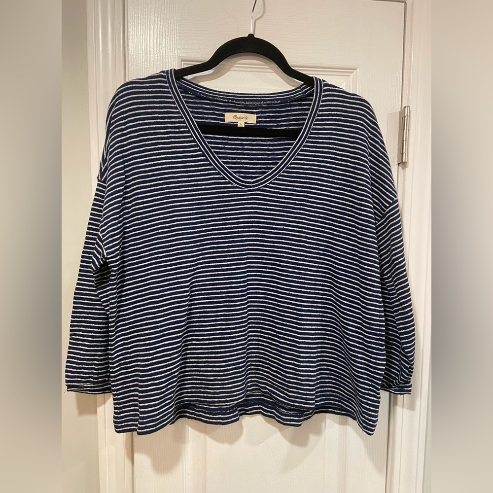 Madewell Navy and White Striped Blouse